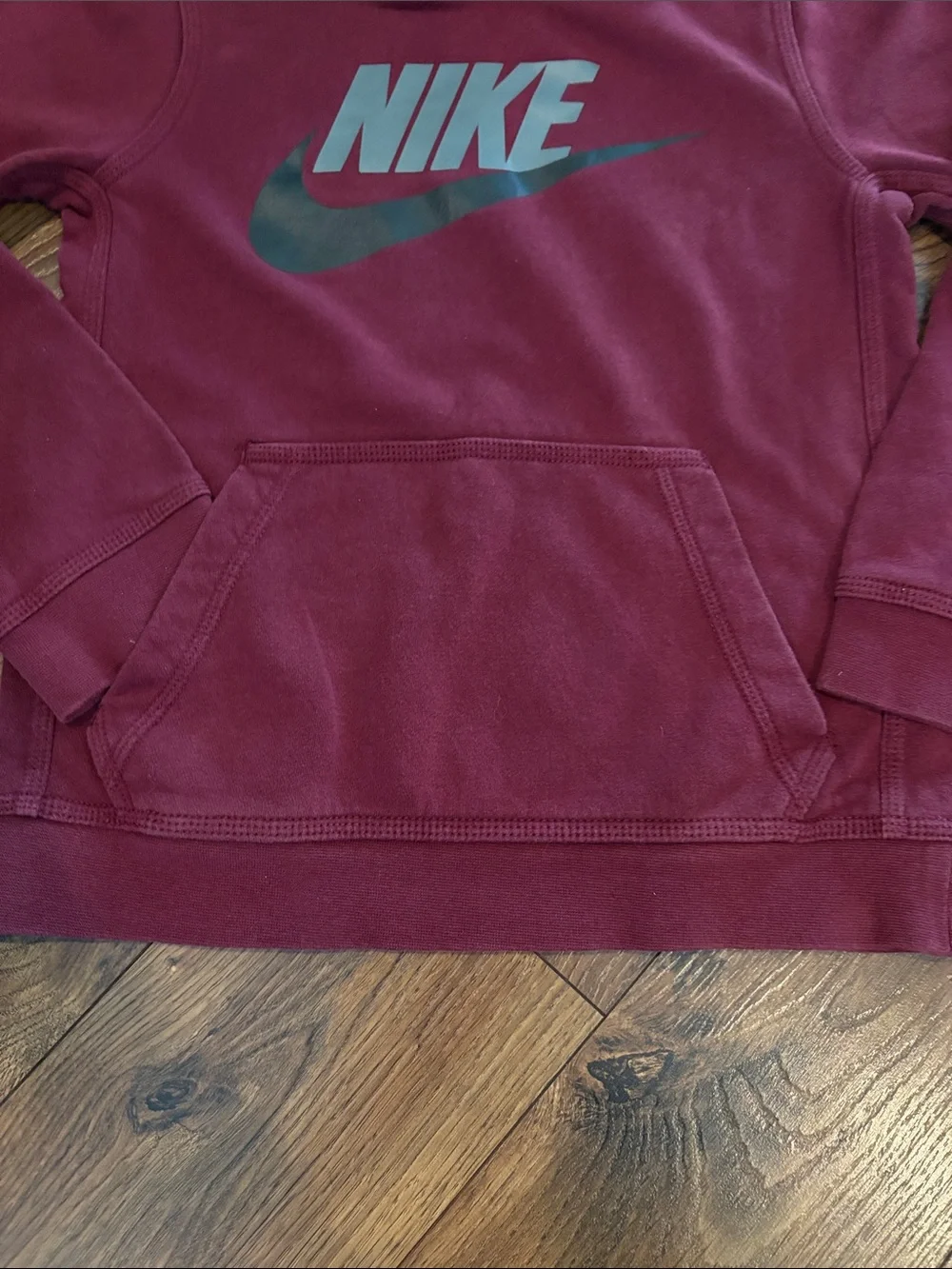Boys Nike Burgundy Pullover Hoodie with Gray and Black Logo